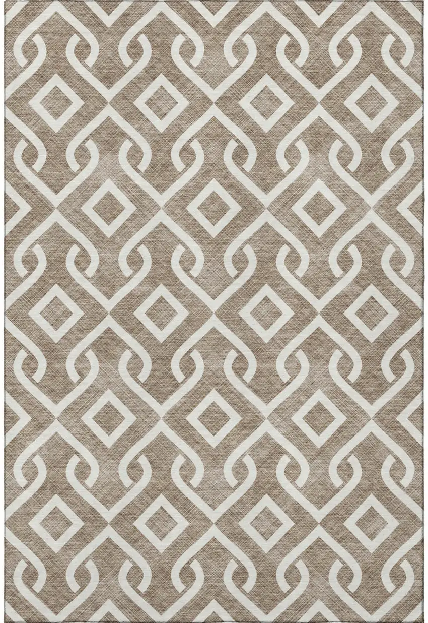 Brown And Ivory Geometric Washable Area Rug With UV Protection Photo 3