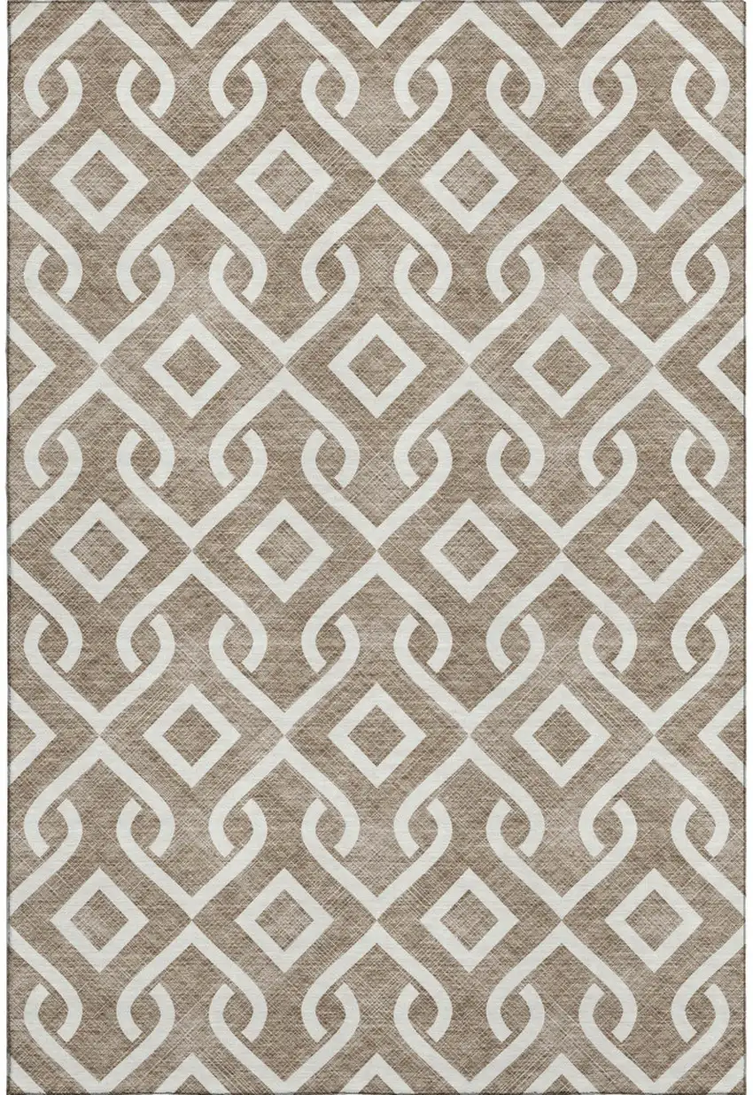 Brown And Ivory Geometric Washable Area Rug With UV Protection Photo 1