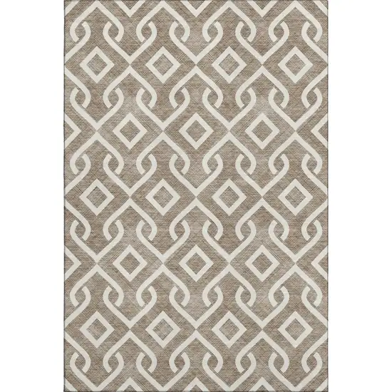 Brown And Ivory Geometric Washable Area Rug With UV Protection Photo 1