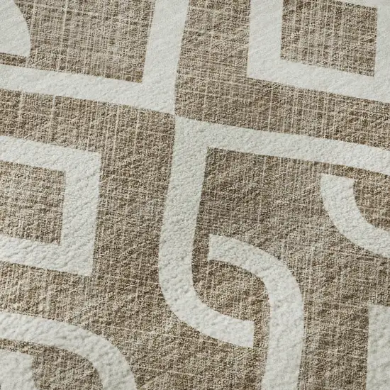Brown And Ivory Geometric Washable Area Rug With UV Protection Photo 8