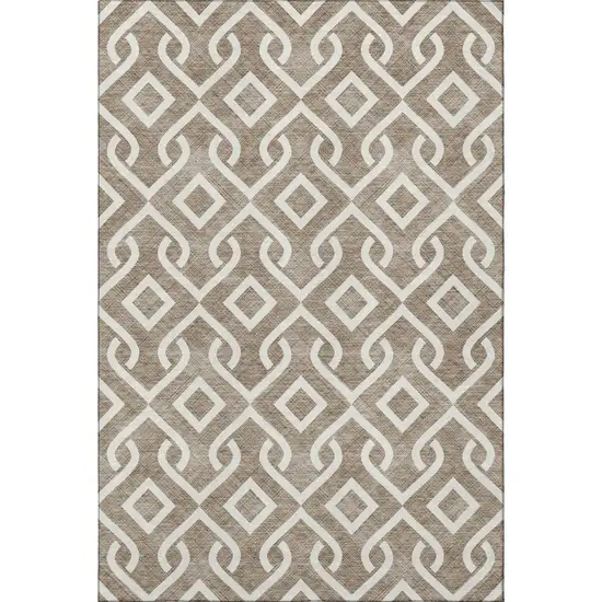 Brown And Ivory Geometric Washable Area Rug With UV Protection Photo 3