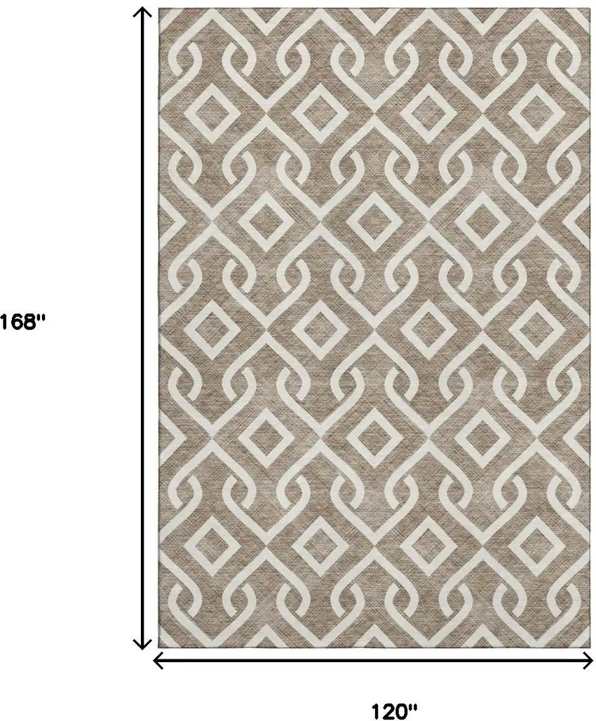 Brown And Ivory Geometric Washable Area Rug With UV Protection Photo 3