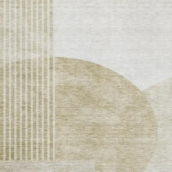 Brown And Ivory Geometric Washable Area Rug With UV Protection Photo 7