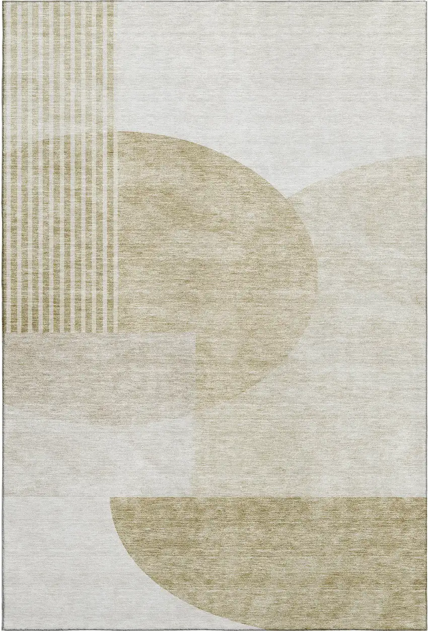 Brown And Ivory Geometric Washable Area Rug With UV Protection Photo 1