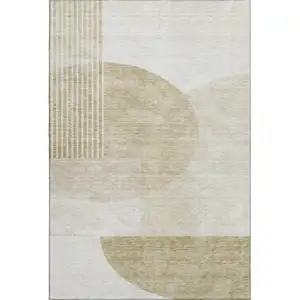 Photo of Brown And Ivory Geometric Washable Area Rug With UV Protection