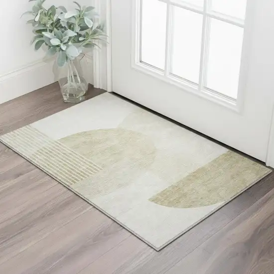 Brown And Ivory Geometric Washable Area Rug With UV Protection Photo 2