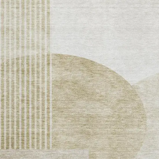 Brown And Ivory Geometric Washable Area Rug With UV Protection Photo 6