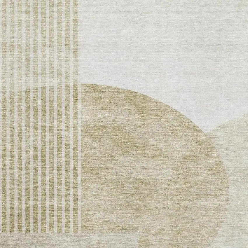 Brown And Ivory Geometric Washable Area Rug With UV Protection Photo 6