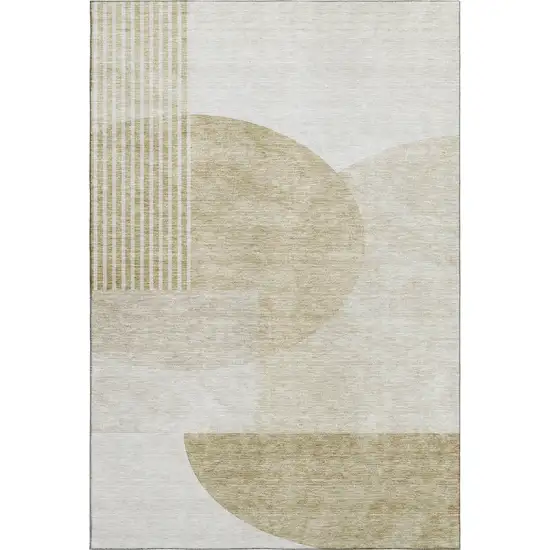Brown And Ivory Geometric Washable Area Rug With UV Protection Photo 2