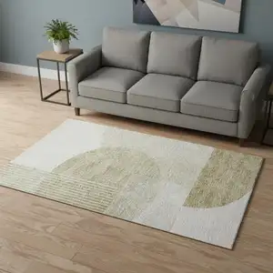 Photo of Brown And Ivory Geometric Washable Area Rug With UV Protection