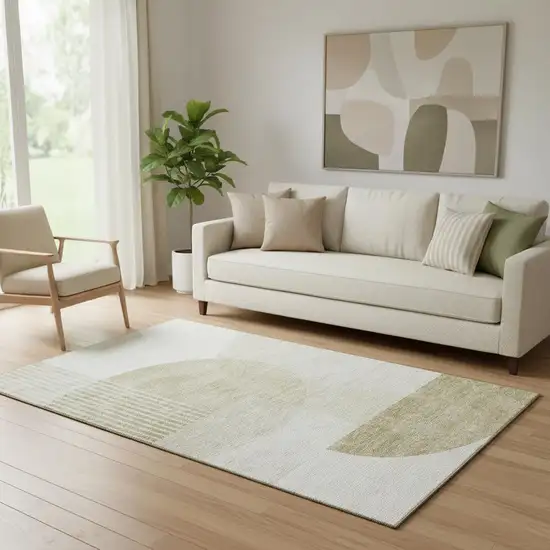 Brown And Ivory Geometric Washable Area Rug With UV Protection Photo 1