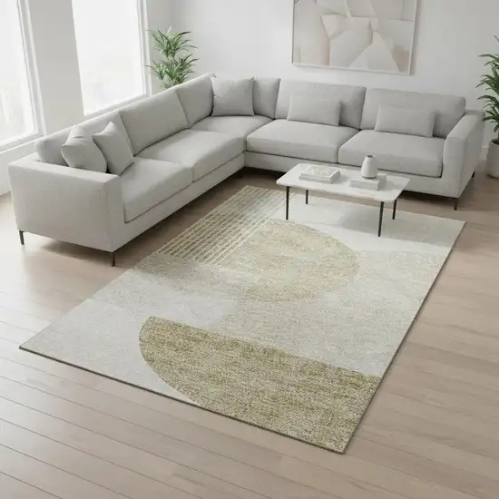 Brown And Ivory Geometric Washable Area Rug With UV Protection Photo 3