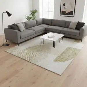 Photo of Brown And Ivory Geometric Washable Area Rug With UV Protection