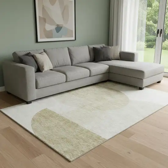 Brown And Ivory Geometric Washable Area Rug With UV Protection Photo 1