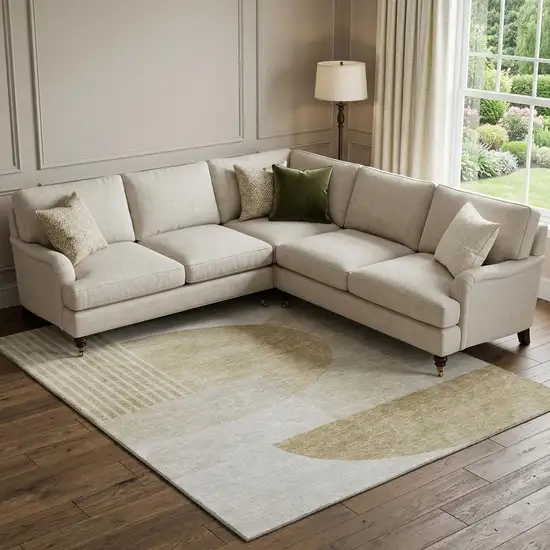 Brown And Ivory Geometric Washable Area Rug With UV Protection Photo 1