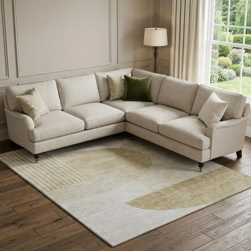 Brown And Ivory Geometric Washable Area Rug With UV Protection Photo 1