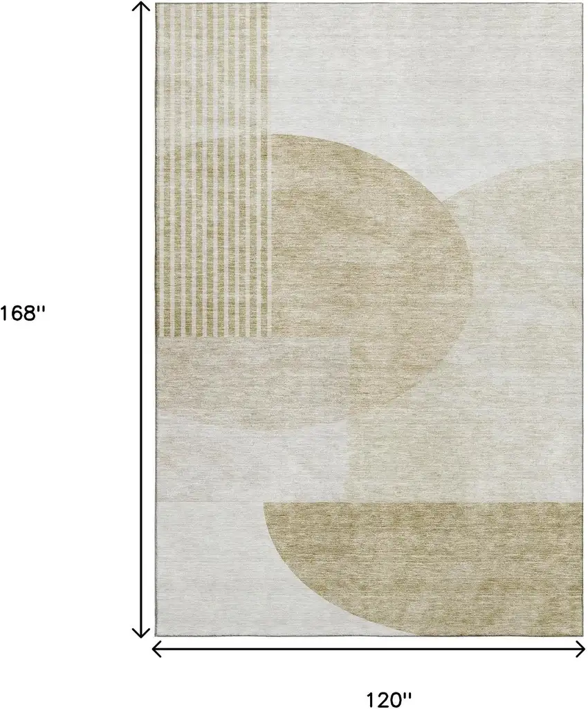 Brown And Ivory Geometric Washable Area Rug With UV Protection Photo 3