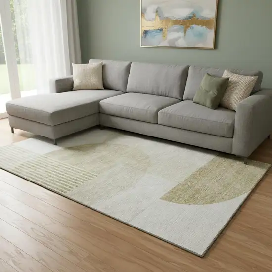 Brown And Ivory Geometric Washable Area Rug With UV Protection Photo 1