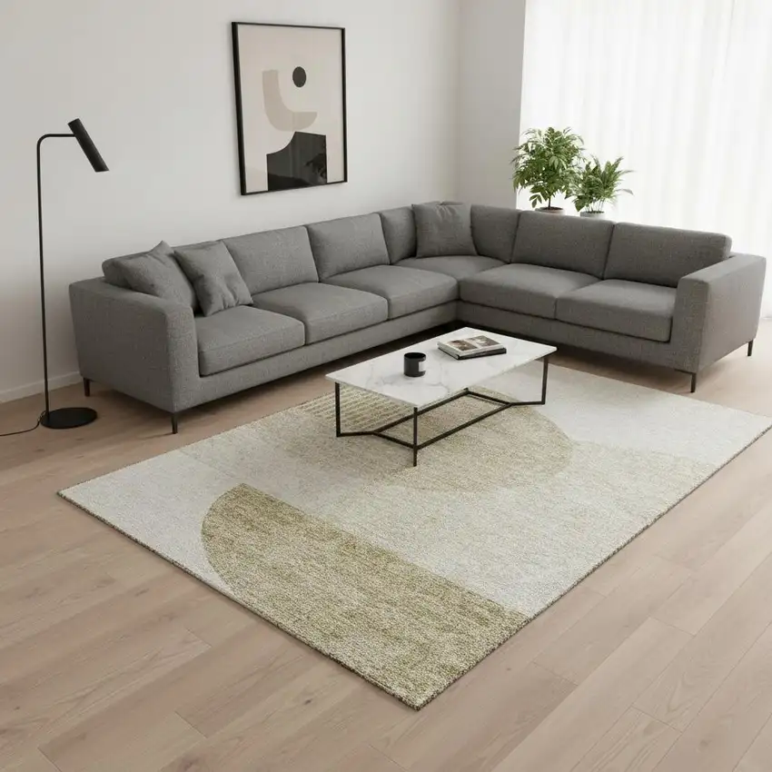 Brown And Ivory Geometric Washable Area Rug With UV Protection Photo 1