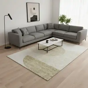 Photo of Brown And Ivory Geometric Washable Area Rug With UV Protection