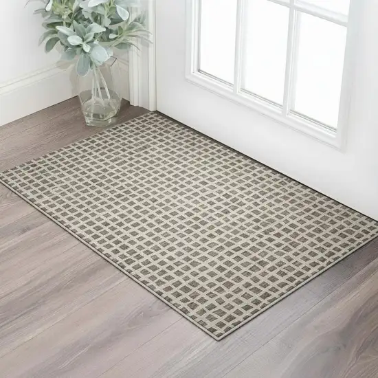 Brown And Ivory Geometric Washable Area Rug With UV Protection Photo 2