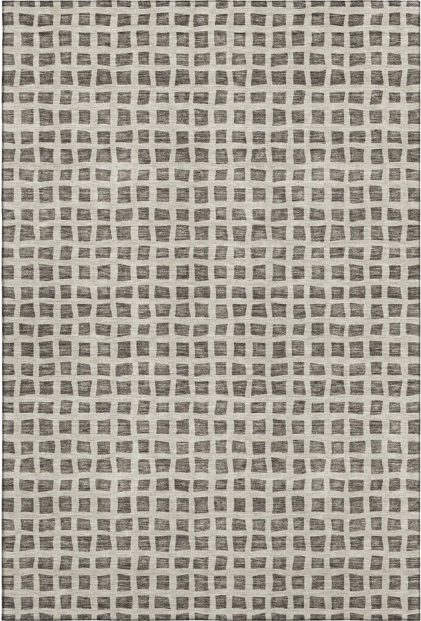 Brown And Ivory Geometric Washable Area Rug With UV Protection Photo 1