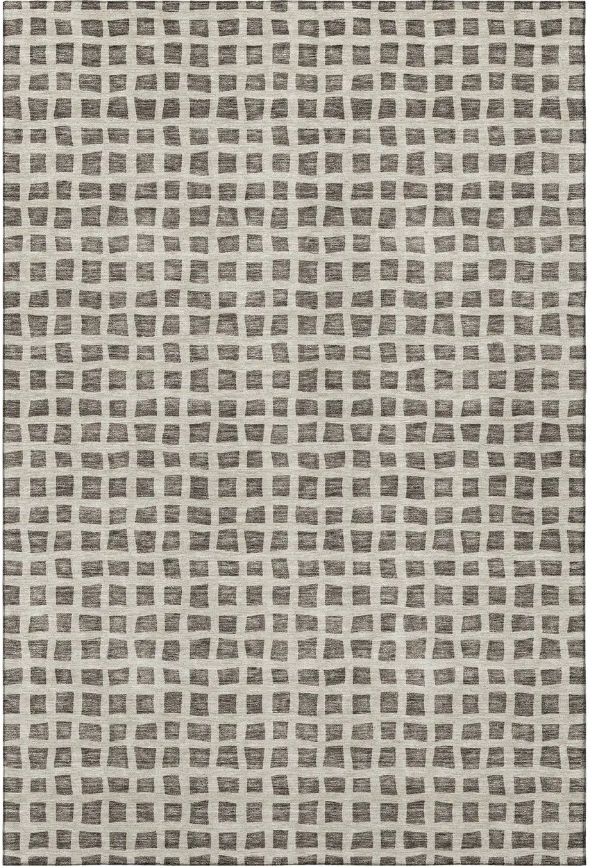 Brown And Ivory Geometric Washable Area Rug With UV Protection Photo 4