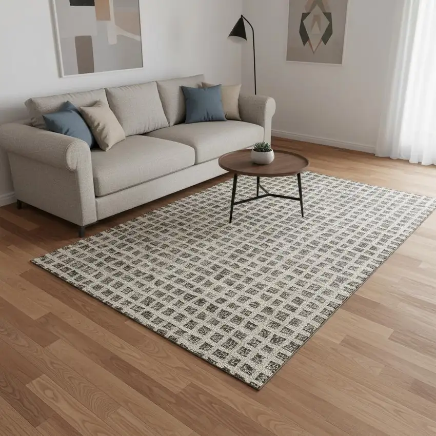 Brown And Ivory Geometric Washable Area Rug With UV Protection Photo 2