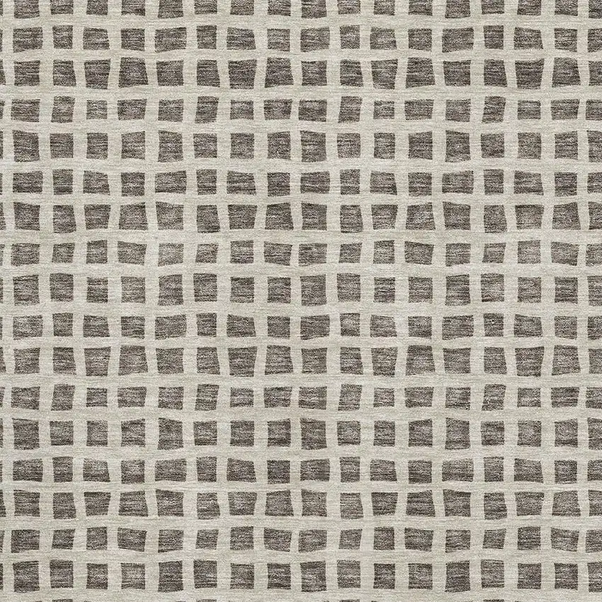 Brown And Ivory Geometric Washable Area Rug With UV Protection Photo 3