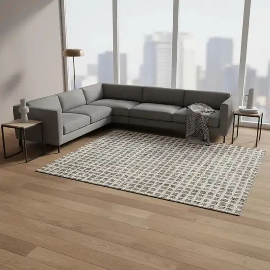 Brown And Ivory Geometric Washable Area Rug With UV Protection Photo 2