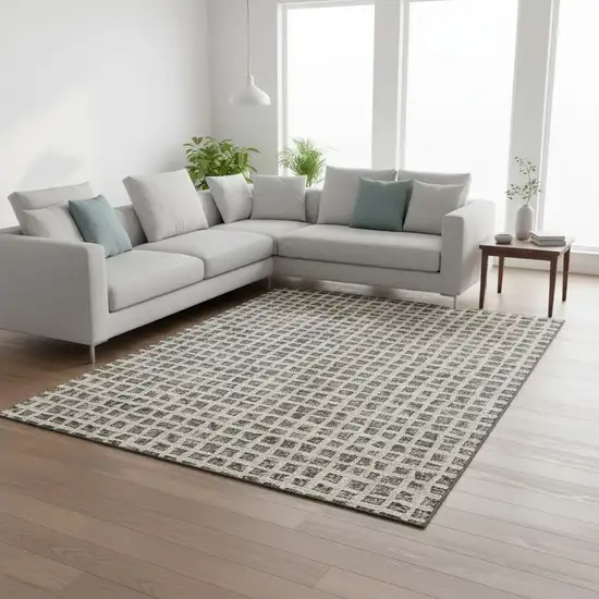 Brown And Ivory Geometric Washable Area Rug With UV Protection Photo 2