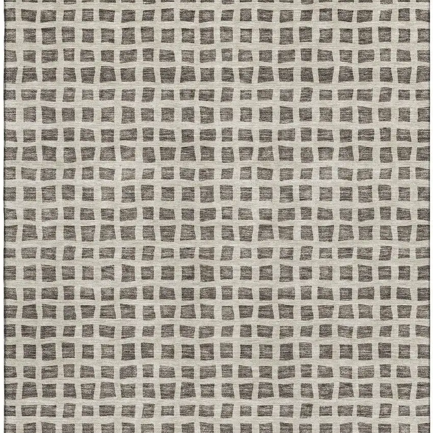 Brown And Ivory Geometric Washable Area Rug With UV Protection Photo 4