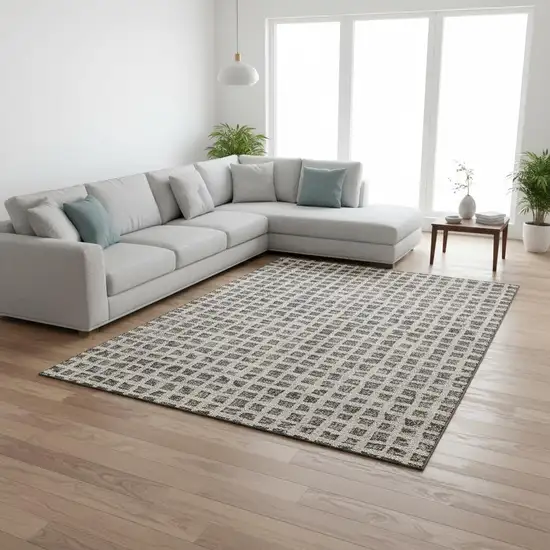 Brown And Ivory Geometric Washable Area Rug With UV Protection Photo 2