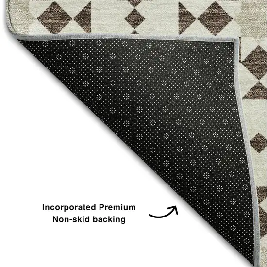 Brown And Ivory Geometric Washable Area Rug With UV Protection Photo 7