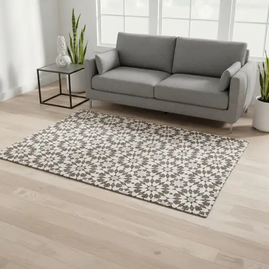 Brown And Ivory Geometric Washable Area Rug With UV Protection Photo 2