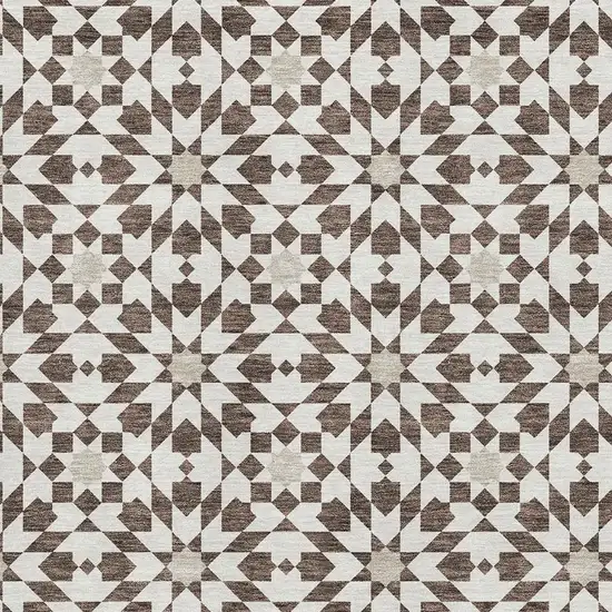 Brown And Ivory Geometric Washable Area Rug With UV Protection Photo 3