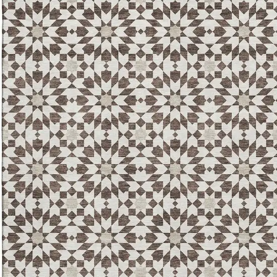 Brown And Ivory Geometric Washable Area Rug With UV Protection Photo 4