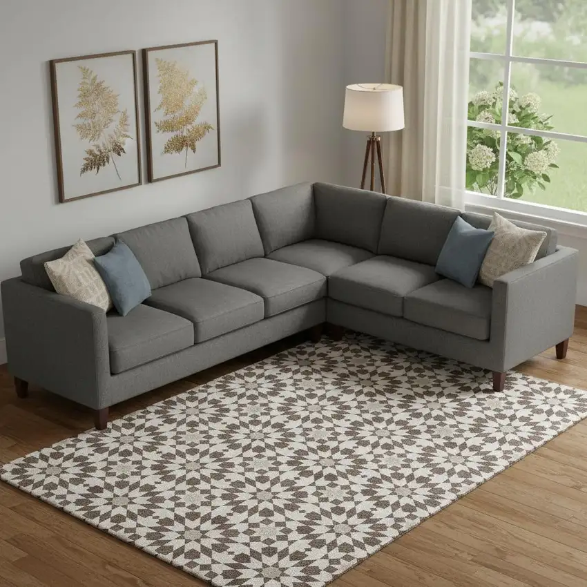 Brown And Ivory Geometric Washable Area Rug With UV Protection Photo 1