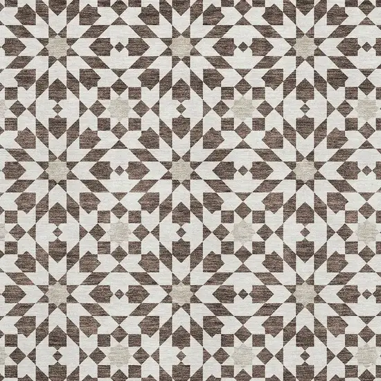 Brown And Ivory Geometric Washable Area Rug With UV Protection Photo 3