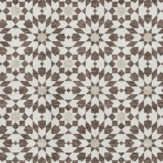Brown And Ivory Geometric Washable Area Rug With UV Protection Photo 3