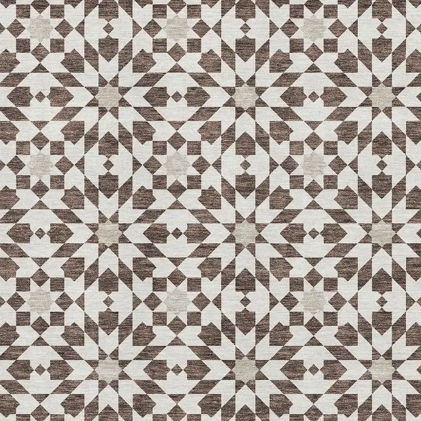 Brown And Ivory Geometric Washable Area Rug With UV Protection Photo 3
