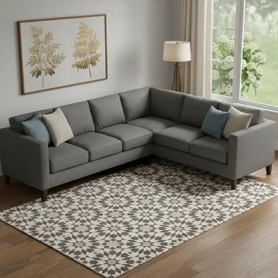 Brown And Ivory Geometric Washable Area Rug With UV Protection Photo 1