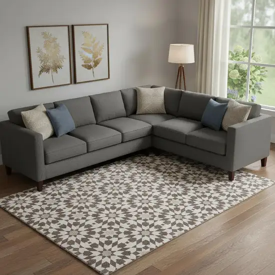 Brown And Ivory Geometric Washable Area Rug With UV Protection Photo 1