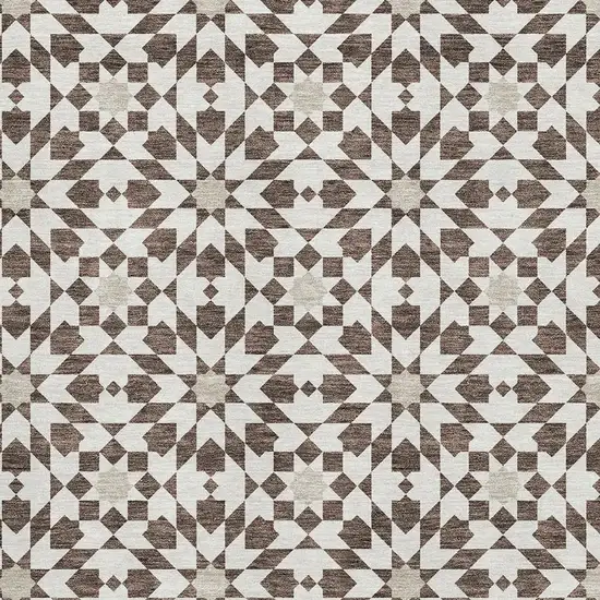 Brown And Ivory Geometric Washable Area Rug With UV Protection Photo 3