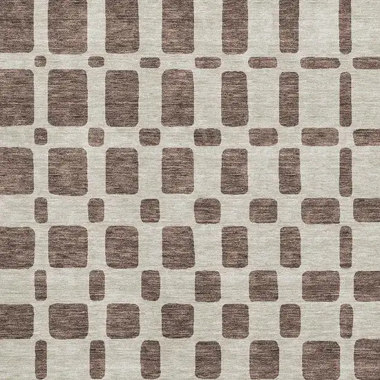 Brown And Ivory Geometric Washable Area Rug With UV Protection Photo 3