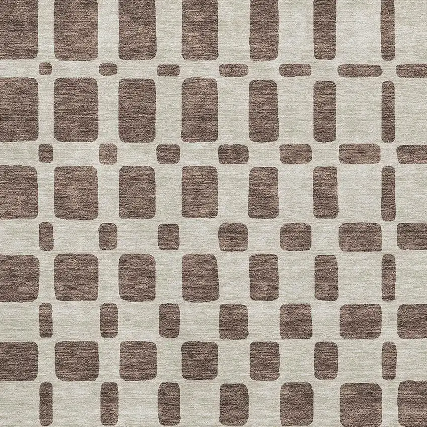 Brown And Ivory Geometric Washable Area Rug With UV Protection Photo 3