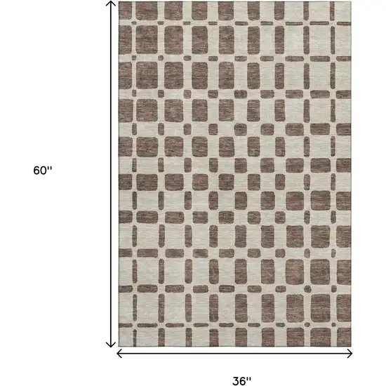 Brown And Ivory Geometric Washable Area Rug With UV Protection Photo 3