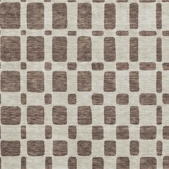 Brown And Ivory Geometric Washable Area Rug With UV Protection Photo 3