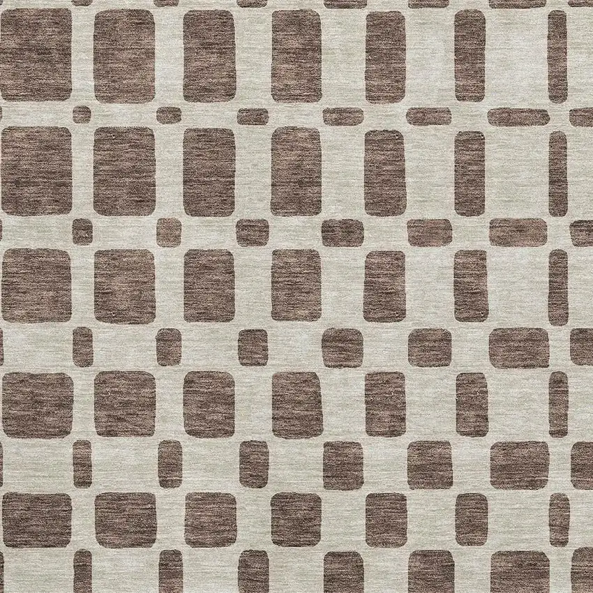 Brown And Ivory Geometric Washable Area Rug With UV Protection Photo 3