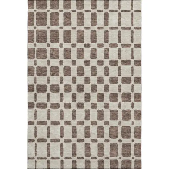 Brown And Ivory Geometric Washable Area Rug With UV Protection Photo 1